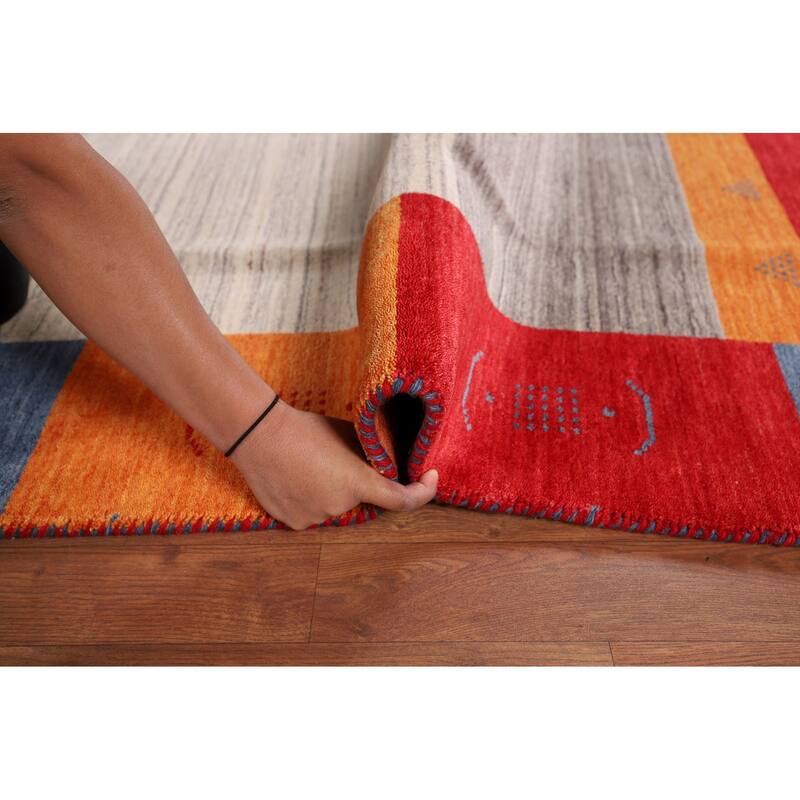 Geometric Gabbeh Area Rug Handmade Wool Carpet - 6'7" x 9'9"