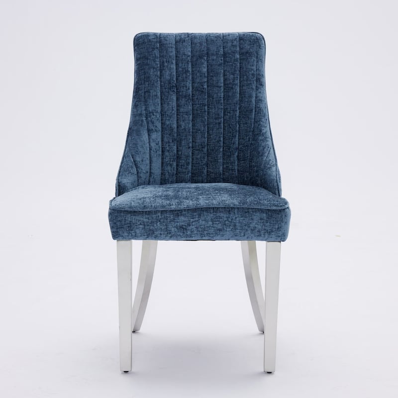 Set of 2 Chenille Upholstered Dining Chairs with Silver Steel Legs