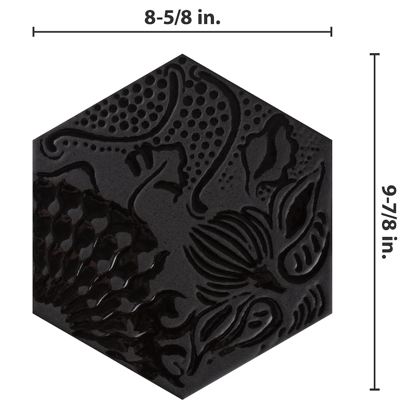 Merola Tile Gaudi Lux Hex Black 8-5/8" x 9-7/8" Porcelain Floor and Wall Tile