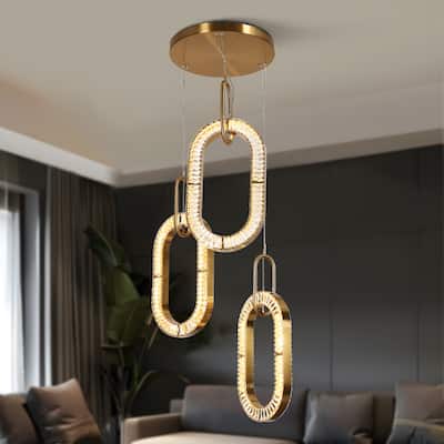 Modern Gold LED 3-Light Crystal Chandelier Cluster Pendant Lights for Kitchen Island