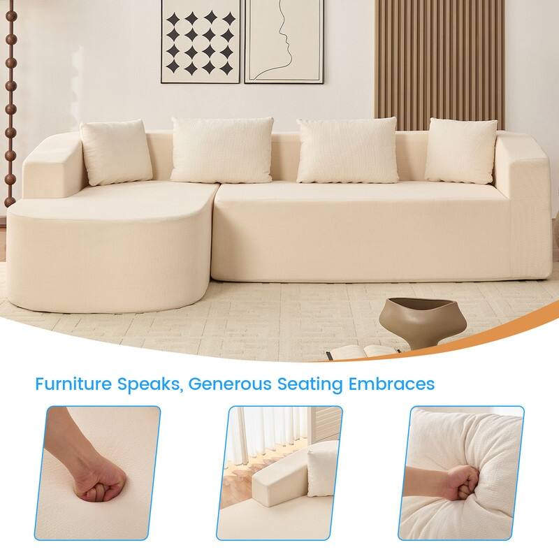 Mixoy 98 inch Chenille L Shape Sectional Sofa with Curved Chaise,Modern Cloud 3 Seater Sofa Couch