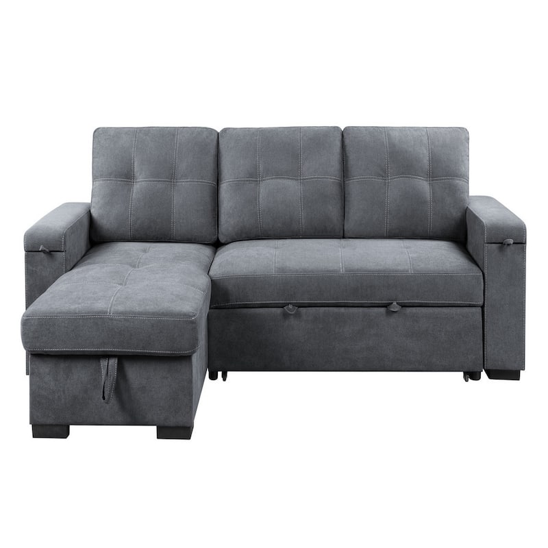 95 Inch Sleeper Sectional Sofa with Storage Chaise, USB Ports, Woven Gray