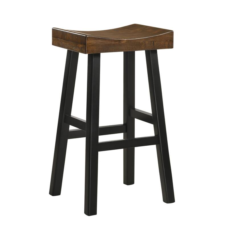 HomeRoots 30" Brown And Black Solid Wood Backless Bar Height Bar Chair
