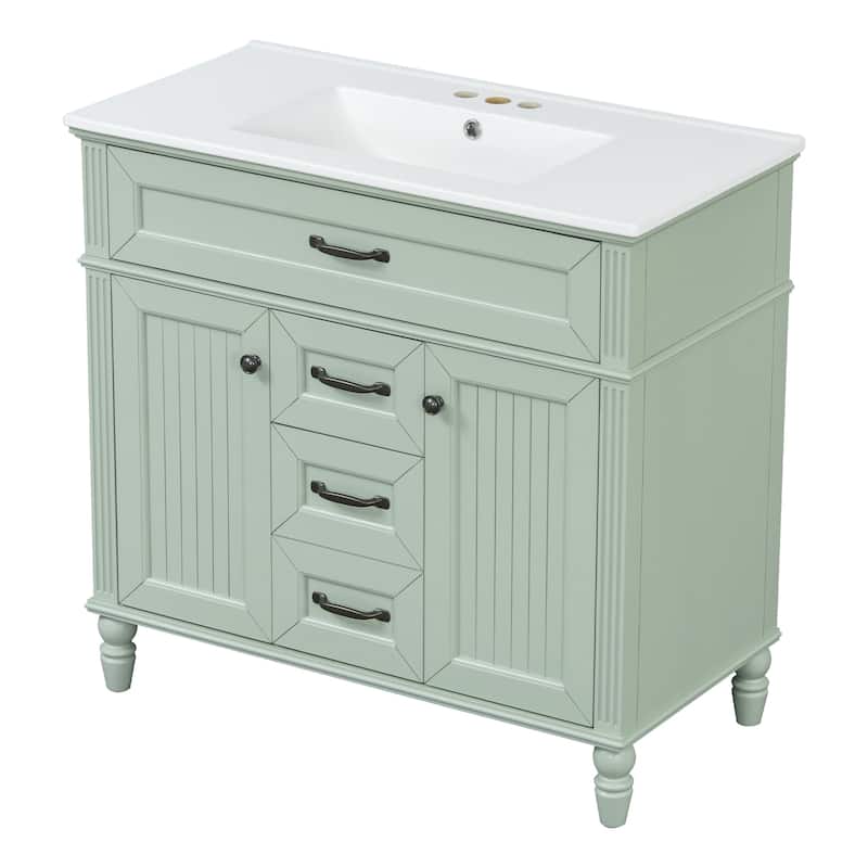 GDF Studio - Sunny Modern Solid Wood + MDF 36-Inch Bathroom Vanity with Ceramic Sink and Flip-Out Drawer