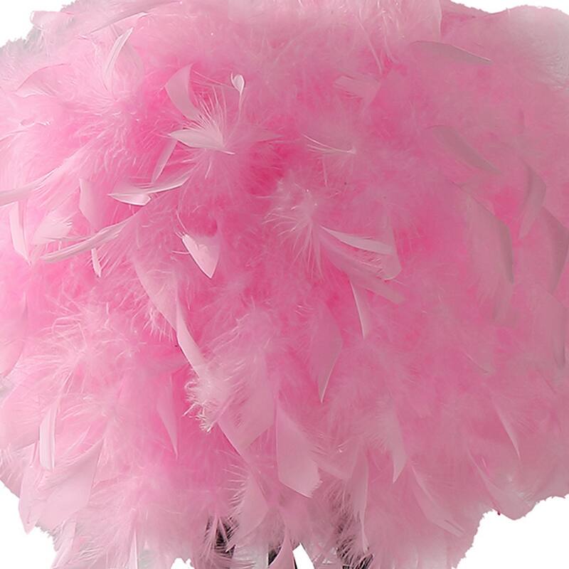 Rio 21 Inch Accent Table Lamp, Pink Feather Shade, Black Metal Tripod Base