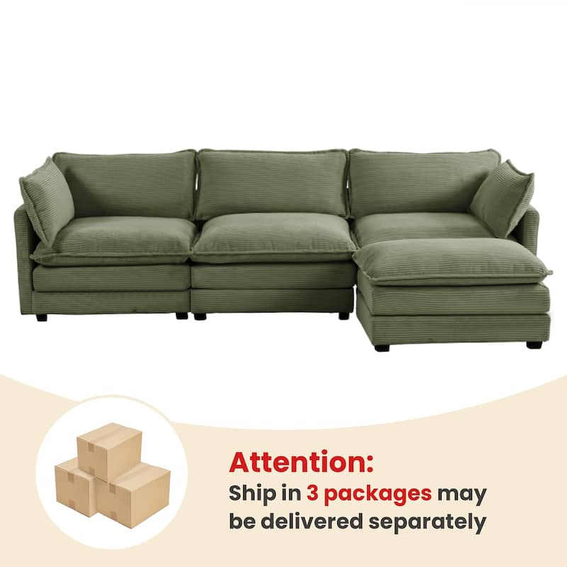 Oversized Modular Corduroy Sectional Sofa Set with Ottoman, 3-Seater / 4-Seater Deep Seat Lounge Couch for Living Room