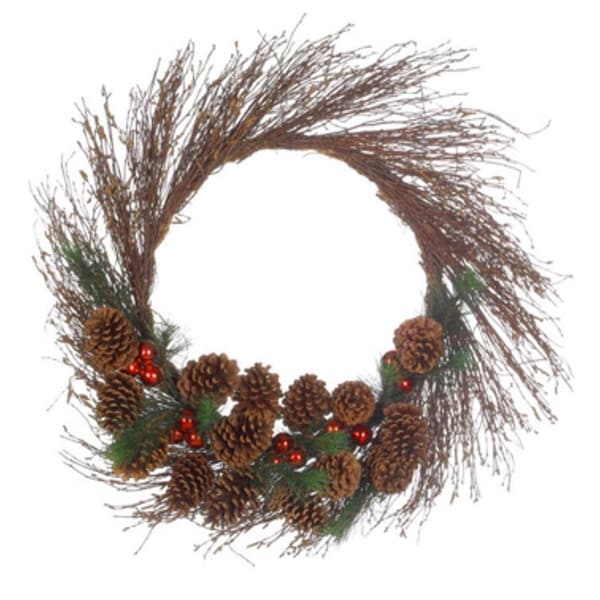 30 Pine Cone And Ball Ornament Artificial Twig Christmas Wreath Unlit Brown