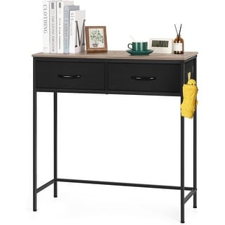 Narrow Modern Sofa Table With Hooks And Fabric Drawers,console Table 