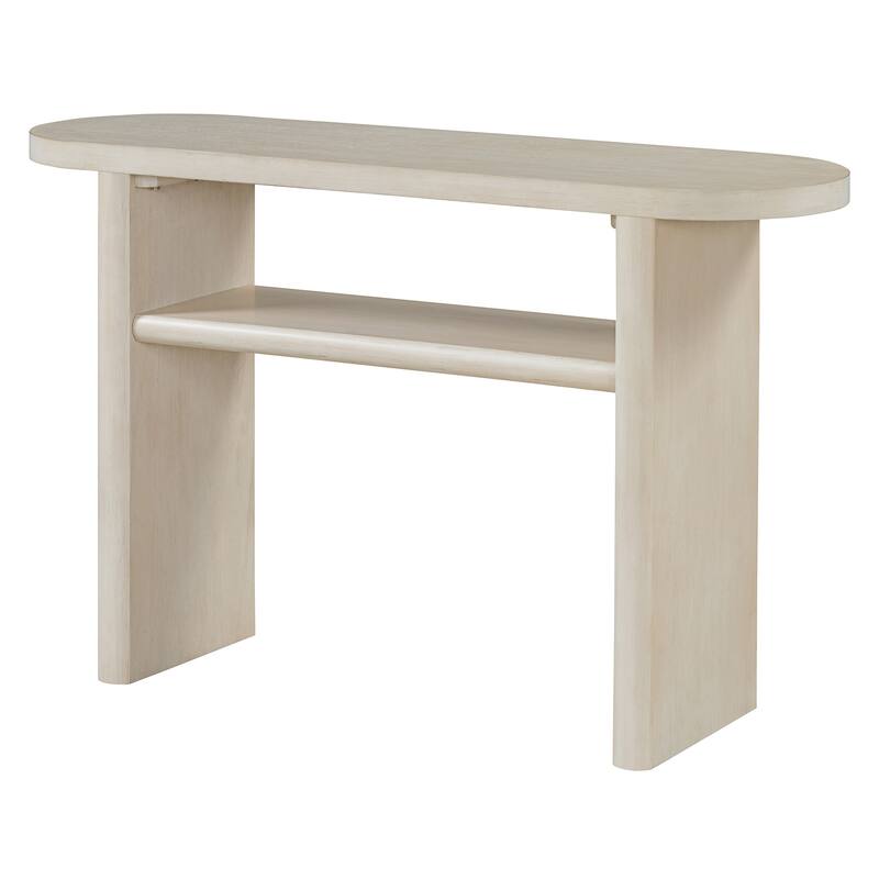 47.8" Modern Oval Wooden Console Table with Rounded Edges and Sturdy Shelf Design
