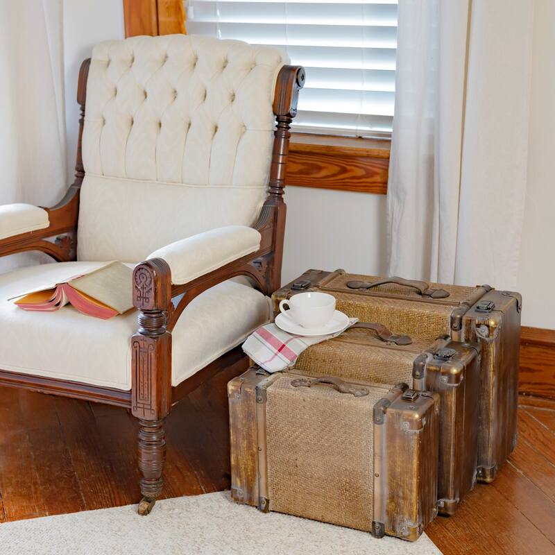 Set of 3 Bamboo Finished Suitcase Decor - 20"x9"x15"H