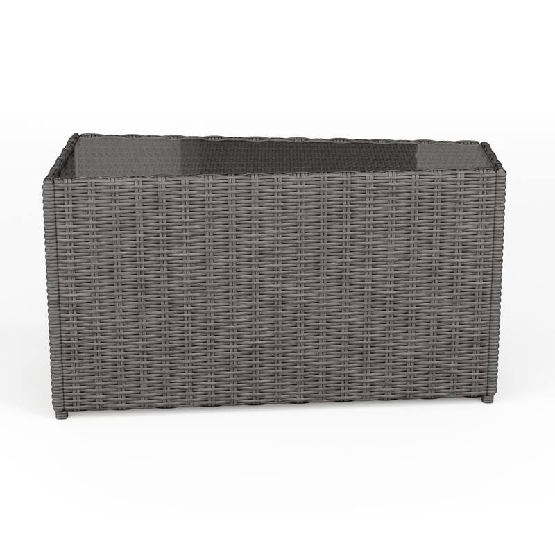 Martha Stewart Rattan Patio Side Table with Glass Top - 15.75"W x 31"D x 17"H