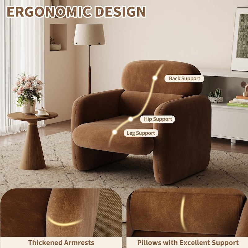 Modern Accent Chair, Wood Frame Sofa Chair, Comfortable Reading Armchair for Living Room