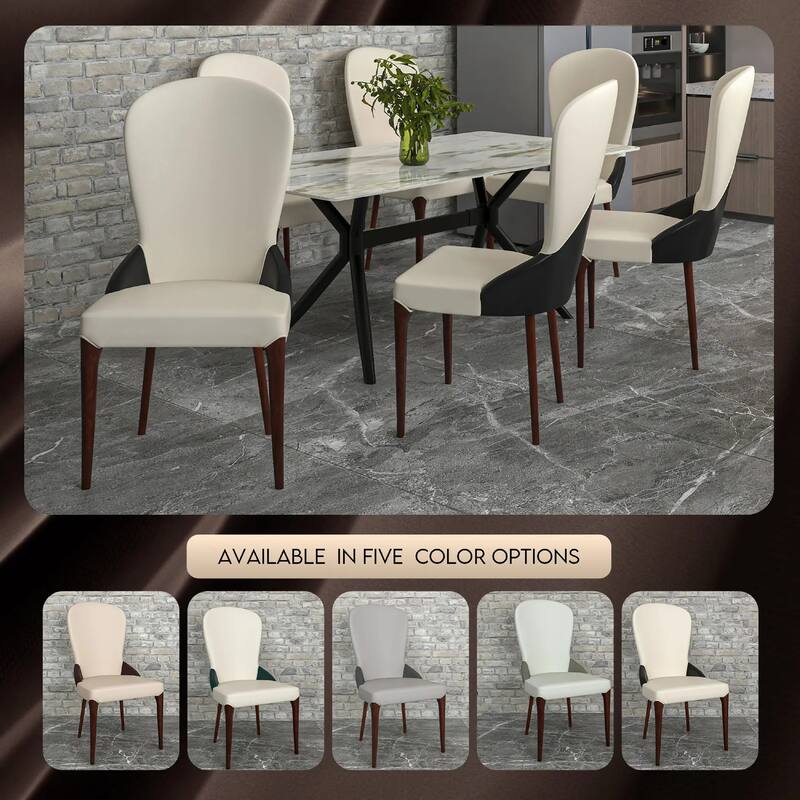 Havana Leather Upholstered Solid Wood Dining Chair Two-Tone Color Design Set of 4