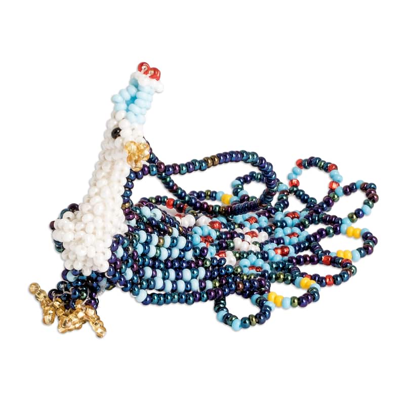 Novica Handmade Blue Peacock Splendor Glass Beaded Ornament