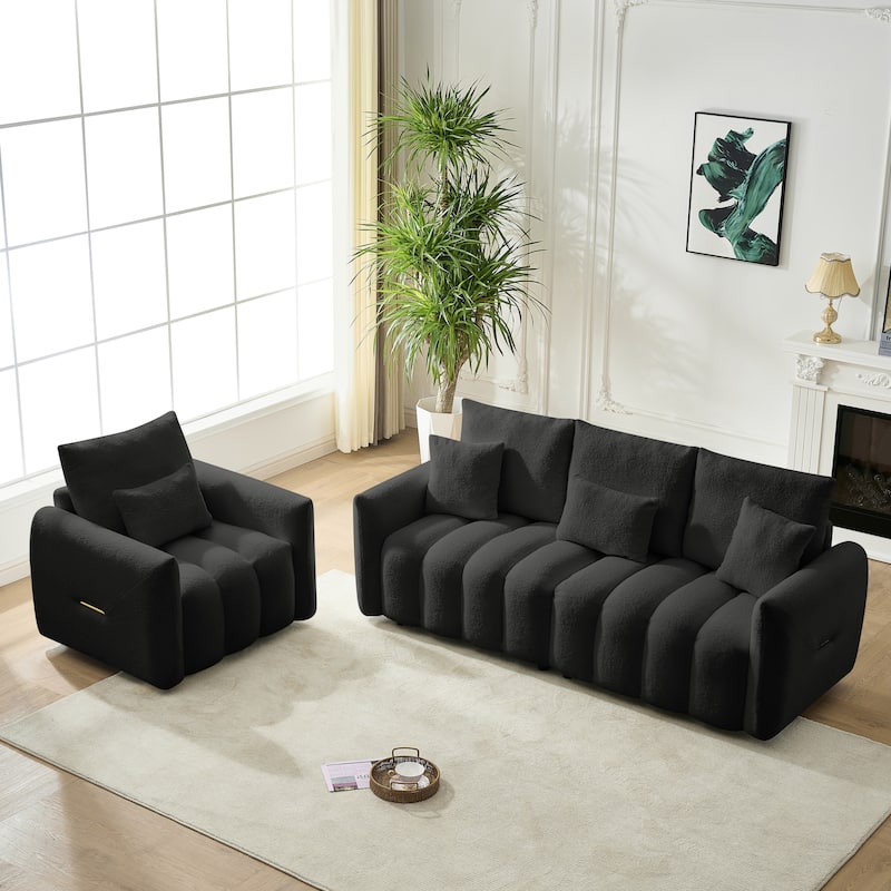 Homy Casa Modern Teddy Fabric Lounge Black Armchair Pillow