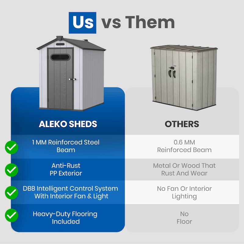 ALEKO Outdoor Shed 70L x 48W inch Solar Powered Lighting Garden Tool Storage w/Floor