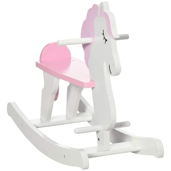 slide 2 of 5, Toddler-Friendly Pink Rocking Horse with Backrest, Pedals, and Handles for Ages 1-3, Space-Saving Design Pink