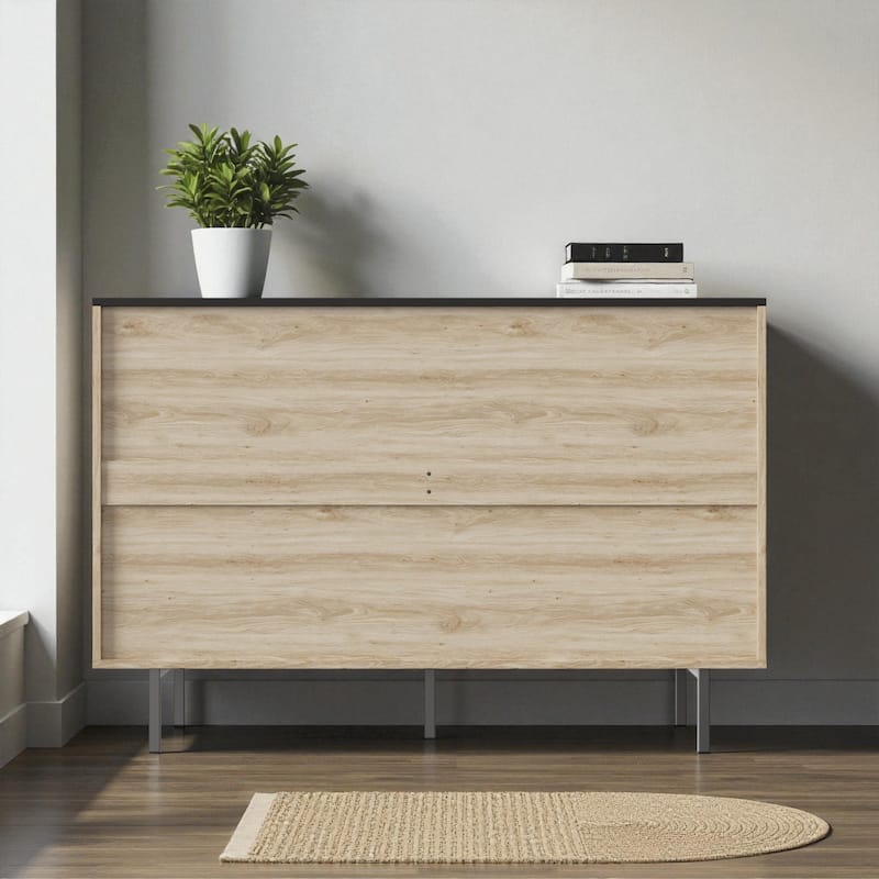 Modern Fluted 6-Drawer Bedroom Storage Cabinet Two-Tone Minimalist Wood Dresser Large Capacity Chest for Home