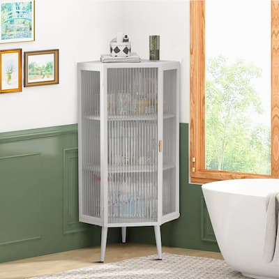Modern Iron Coner Bathroom Storage Cabinet with Glass Sides and Doors