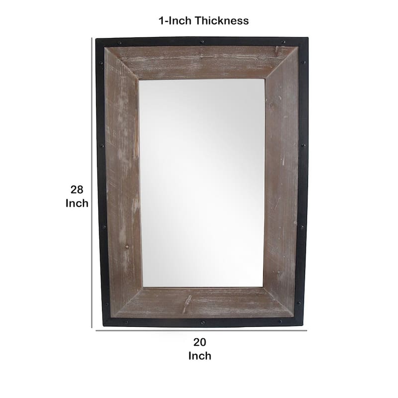 Transitional Mirror with Wooden Framing and Metal Outline, Black & Brown