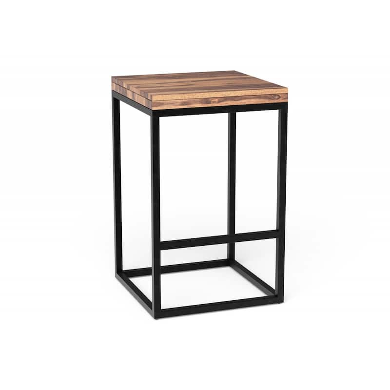 25” Brown Solid Wood and Black Iron Counter Stool Modern Bar Chair with Footrest Kitchen Seating - 25”H x 15.8”W x 15.8”D - Brown-Black