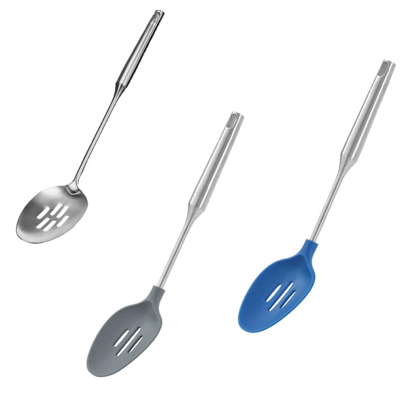 YBM Home Silicone Non-Stick Slotted Cooking Serving Spoons - Blue - Set of 3