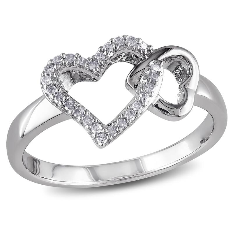 Miadora 1/10ct TW Diamond Double Heart Interlocked Ring in Sterling Silver