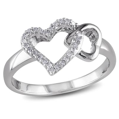 Miadora 1/10ct TW Diamond Double Heart Interlocked Ring in Sterling Silver