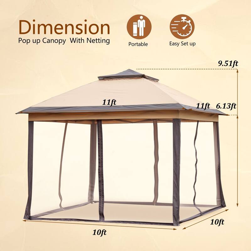 Ainfox 11x11ft Gazebo Outdoor Pop up Canopy with Mosquito Net and Carry Bag