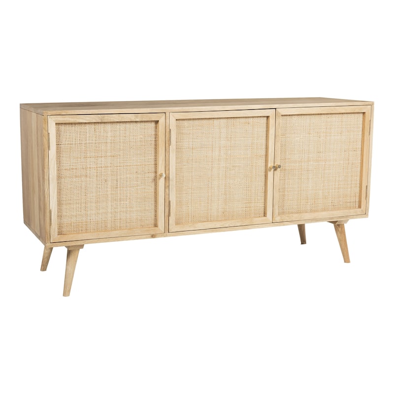 Glenda Three-Door Solid Wood with Natural Cane Sideboard - Oak