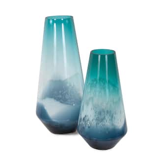 Allan Andrews Handmade Contemporary Blue Waves Glass Vase