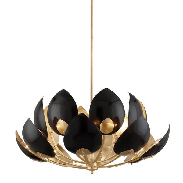 slide 2 of 5, Strick & Bolton Nikita Gold Leaf Chandelier 16 lights - Black