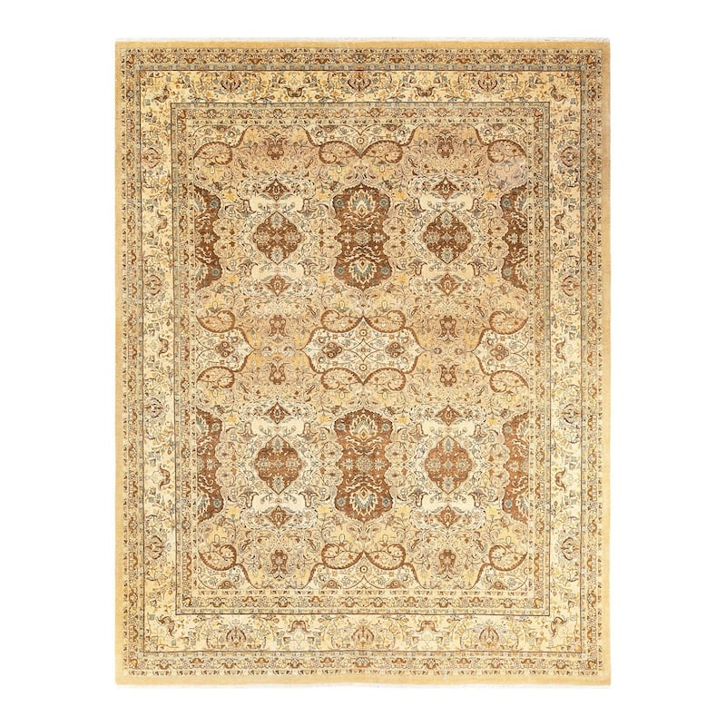 Overton Hand Knotted Wool Vintage Inspired Traditional Mogul Yellow Area Rug - 8' 3" x 10' 8"