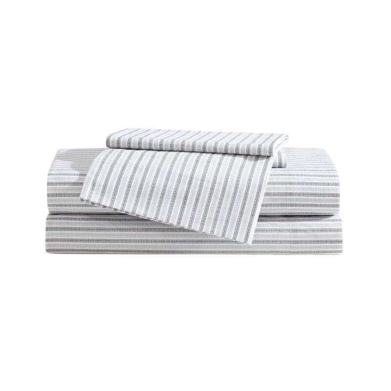 Eddie Bauer Printed Cotton Percale Deep Pocket Sheet Set - King - Ticking Stripe Grey