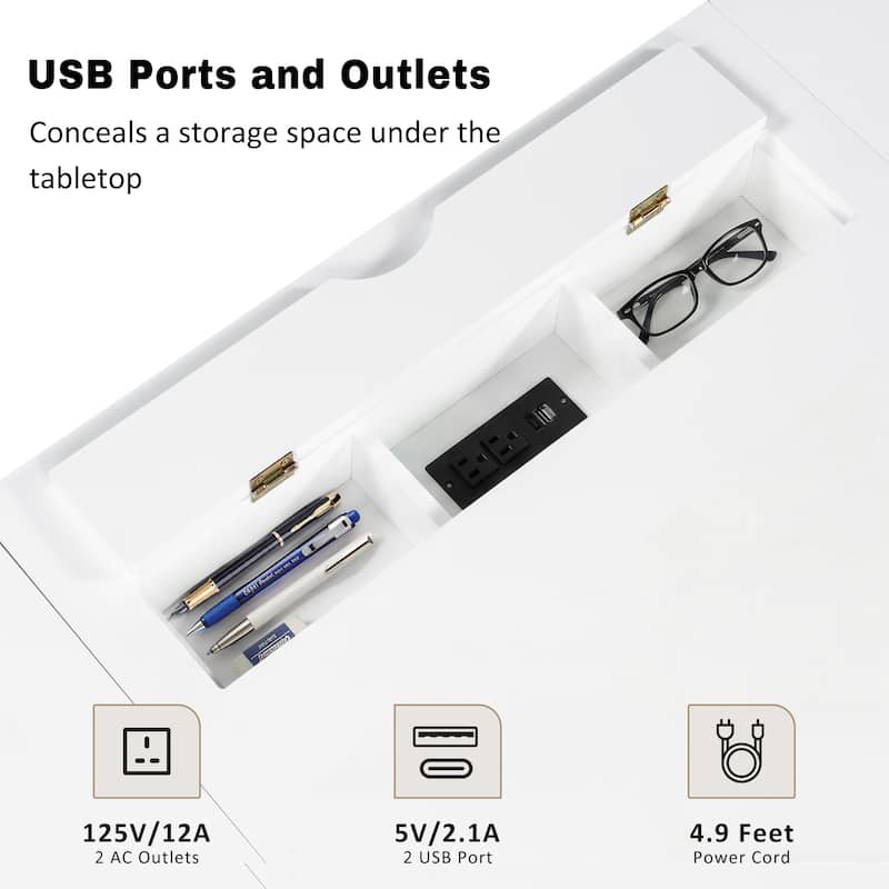 67-Inch Modern Executive Computer Desk with 2 Glass Doors Storage Cabinet & 3 Drawers