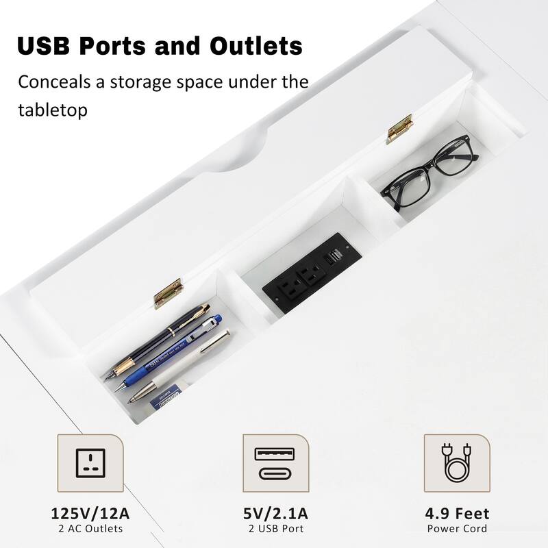 Merax Executive Desk with Hidden Charging Hub and Solid Wood Storage
