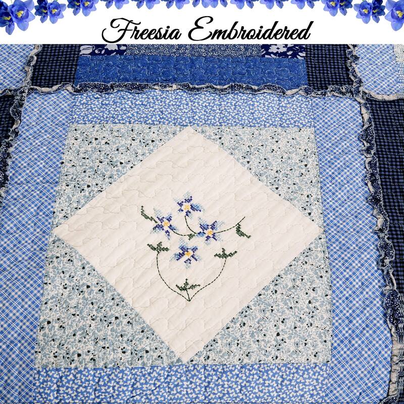 Cozy Line Freesia Blue Patchwork 3-piece Reversible Cotton Quilt Bedding Set