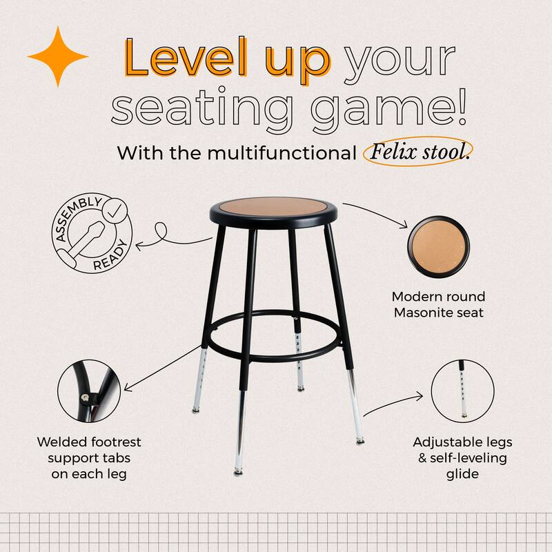 Hampden Furnishings Felix Collection Height Adjustable Steel Stool, AssemblyReady