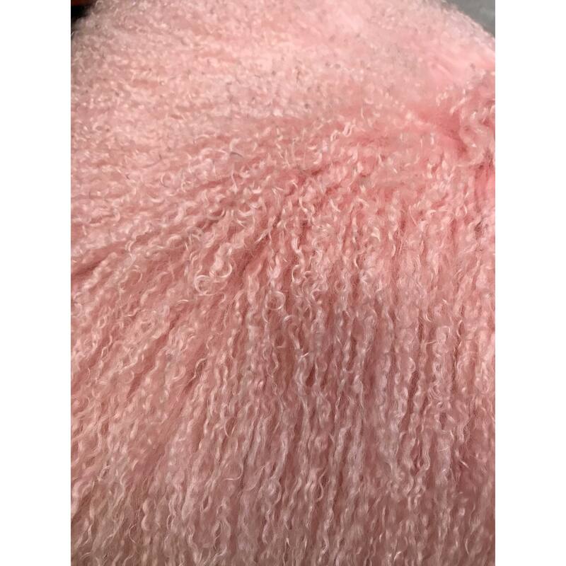 24" Pink Genuine Tibetan Lamb Fur Pillow with Microsuede Backing