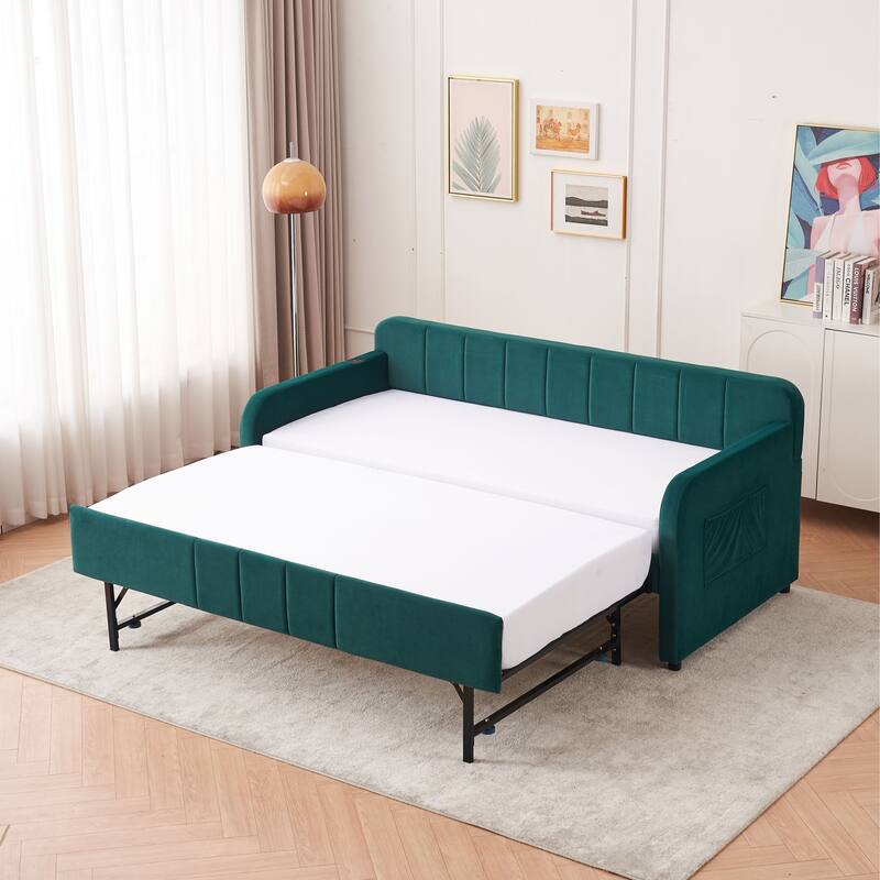 Twin Daybed with Trundle, Upholstered Velvet Frame, Space Saving Daybed Bed for Guest Room