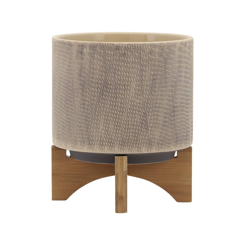 Sagebrook Home Modern Neutral Tan Ceramic Planter with Mesh Design on Stand