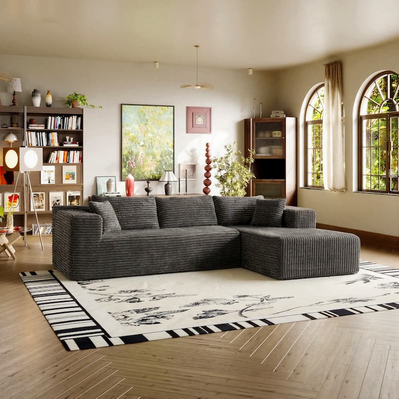 Black L-Shaped Compressed Foam Sofa – Ready-to-Use Sectional Couch with Chaise