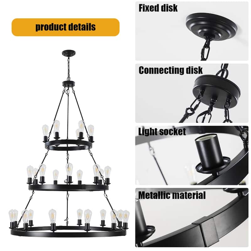 45" Retro Industrial Style 3-Layer Pendant Light (Bulb Not Included)