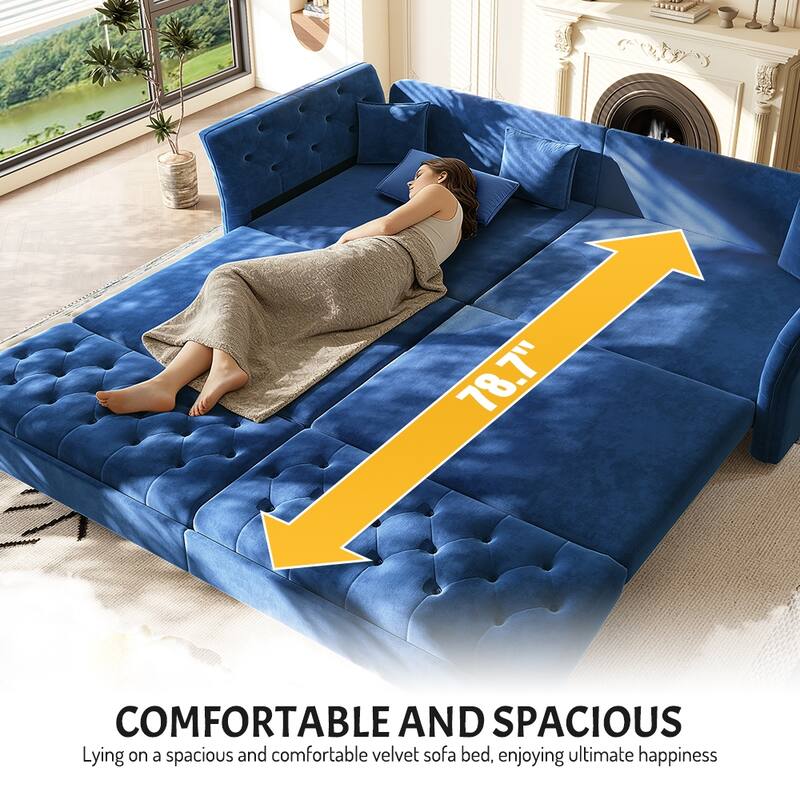100" Oversize Pull Out Sofa Bed with Tufted Velvet Fabric - Convertible Sleeper Sofa for Living Room, Bedroom
