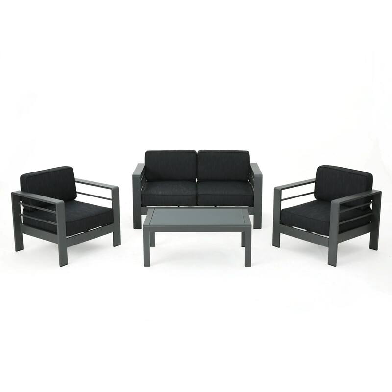 Roomfitters Modern Outdoor Patio Sofa Set, Aluminum Frame with Cushions & Coffee Table, Weather-Resistant Seating