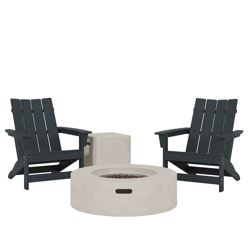 Encino Resin Outdoor Adirondack Chairs and 50,000 BTU Circular Propane Fire Pit by Christopher Knight Home