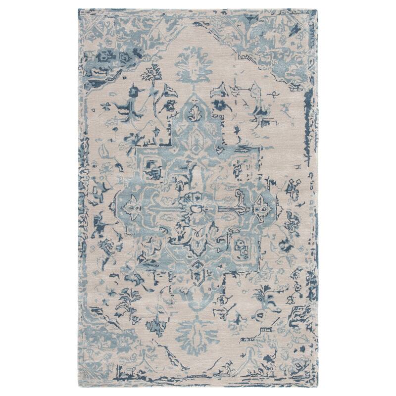 Sasha Handmade Medallion Area Rug - 2' x 3' - Beige/Dark Blue - Rectangle