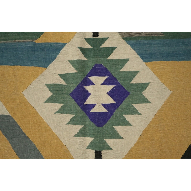 Hand Woven Oriental 100% Wool Carpet Southwestern Modern Beige & Ivories Kilim Area Rug - 11' 11'' X 8' 8''