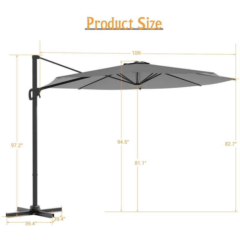 LIVOOSUN 10FT Round Cantilever Umbrella Patio Offset Umbrella For Outdoor Space, Solution-Dyed Fabric, 360° Rotation System
