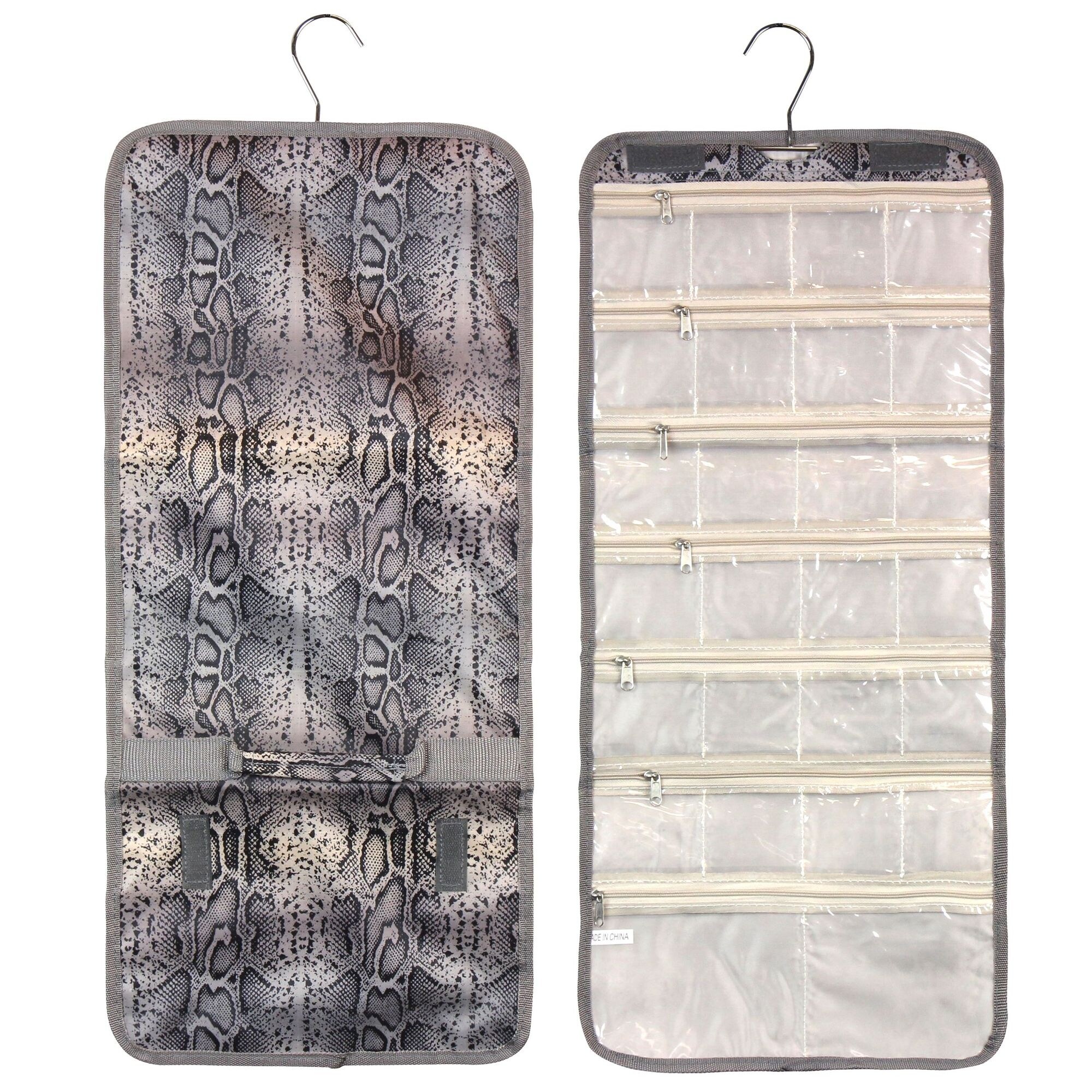 Shop Zodaca Women Jewelry Hanging Travel Organizer Roll Carry Bag Necklace Storage Holder Gray Synthetic Snark Print Overstock 31323745
